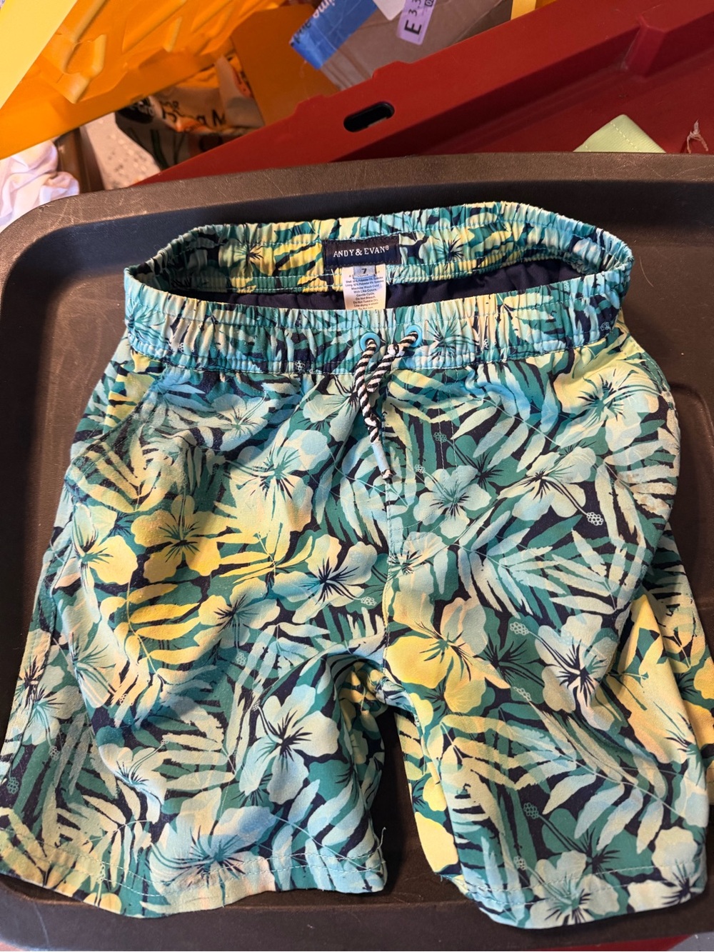 Andy & Evan Boys' Tropical Floral Shorts in Green and Yellow